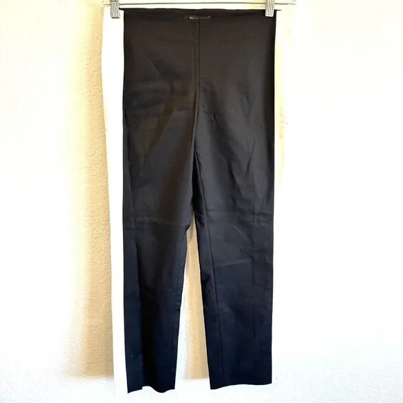 NEW White House Black Market Side Stripe Taper ankle Pants Black White Size 4 - Picture 2 of 7